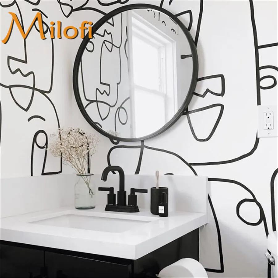 Customized 3D Wallpaper Face Line Painting Wallpaper Mural Bathroom Wallpaper Movable Portrait 3D Wallpaper