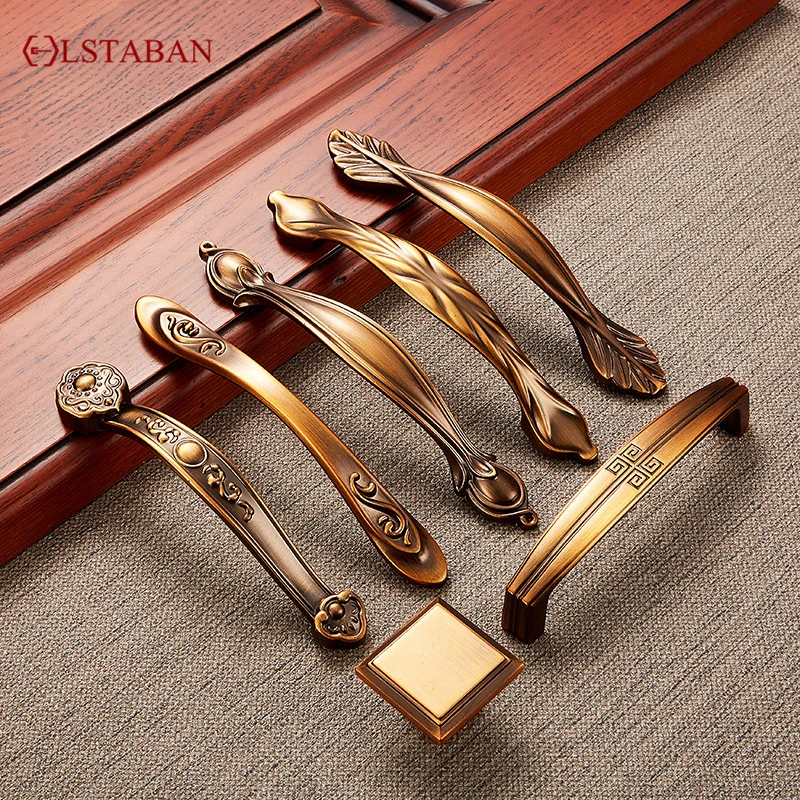 LSTABAN Zinc Alloy European Double Hole Yellow Bronze Handle Wine Cabinet Shoe Cabinet Door Drawer Cupboard Furniture Handle