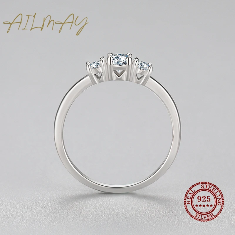 Ailmay Real 925 Sterling Silver Sparkling AAAAA Zircon Stackable Rings For Women Classic Romantic Wedding Statement Jewelry