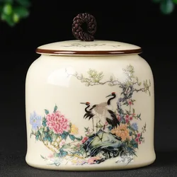 Large Painted Tea Caddy Porcelain Storage Jar Porcelain Candy Box Spice Storage Tank Coffee Container Sealed Canister Tea Can