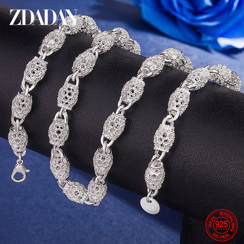 

ZDADAN 925 Sterling Silver Beads Necklace For Women Fashion Jewelry Accessories Wholesale