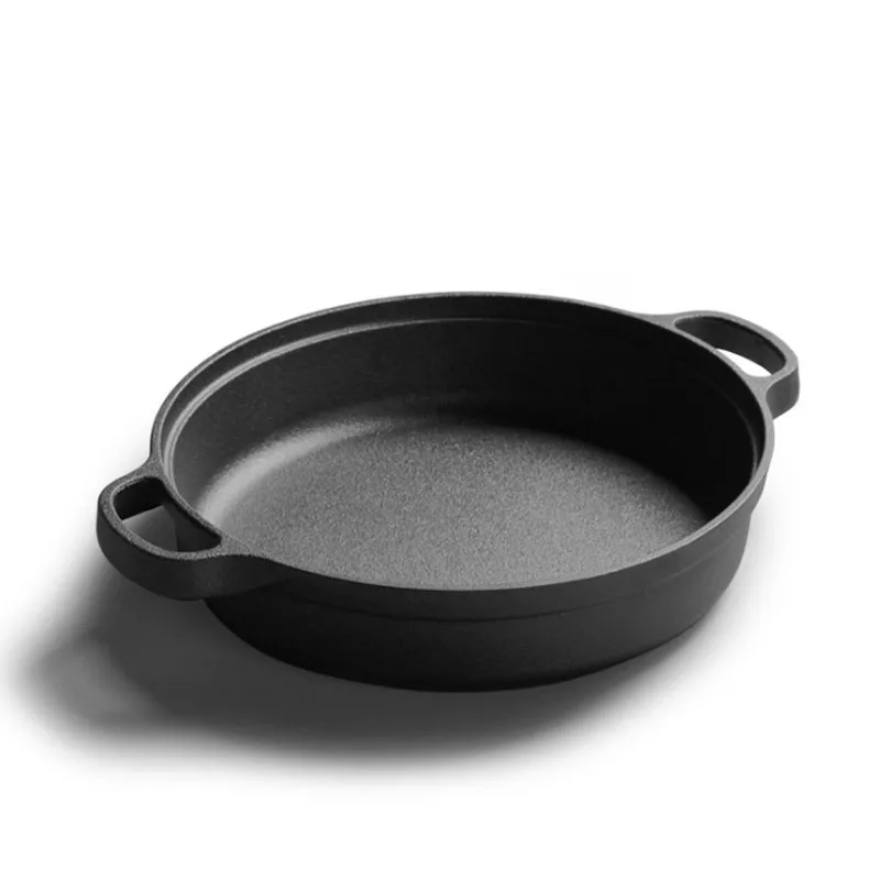 Cast Iron Frying Pan with Wooden Cover, Pancake Pan, Uncoated Pan, Induction Cooker, Universal Cookware, 30cm