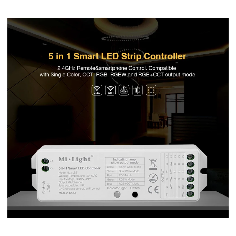 Miboxer 2.4G wireless 8 Zone FUT089 remote;B8 Wall-mounted Touch Panel;LS2 5IN 1smart led controller for RGB+CCT led strip