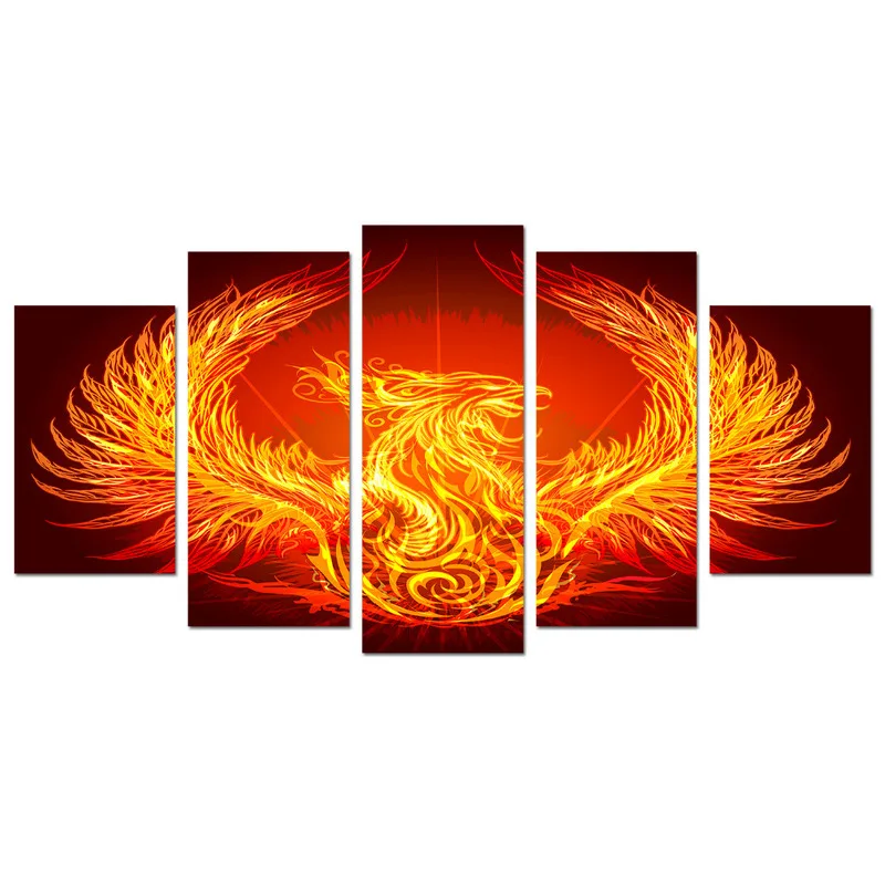 5 Pieces Phoenix Nirvana Home Decor Canvas Painting Burning Phoenix Poster Print Modern Style Picture Living Room Wall Art