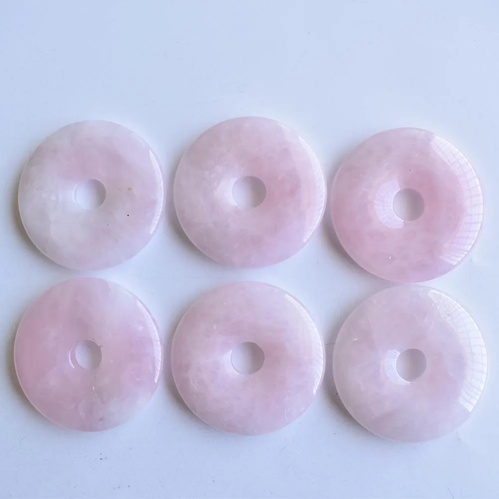 High quality natural tiger eye stone pink quartz doughnut Necklace Pendant 40mm Round  ladies jewelry gifts wholesale 6pcs/lot