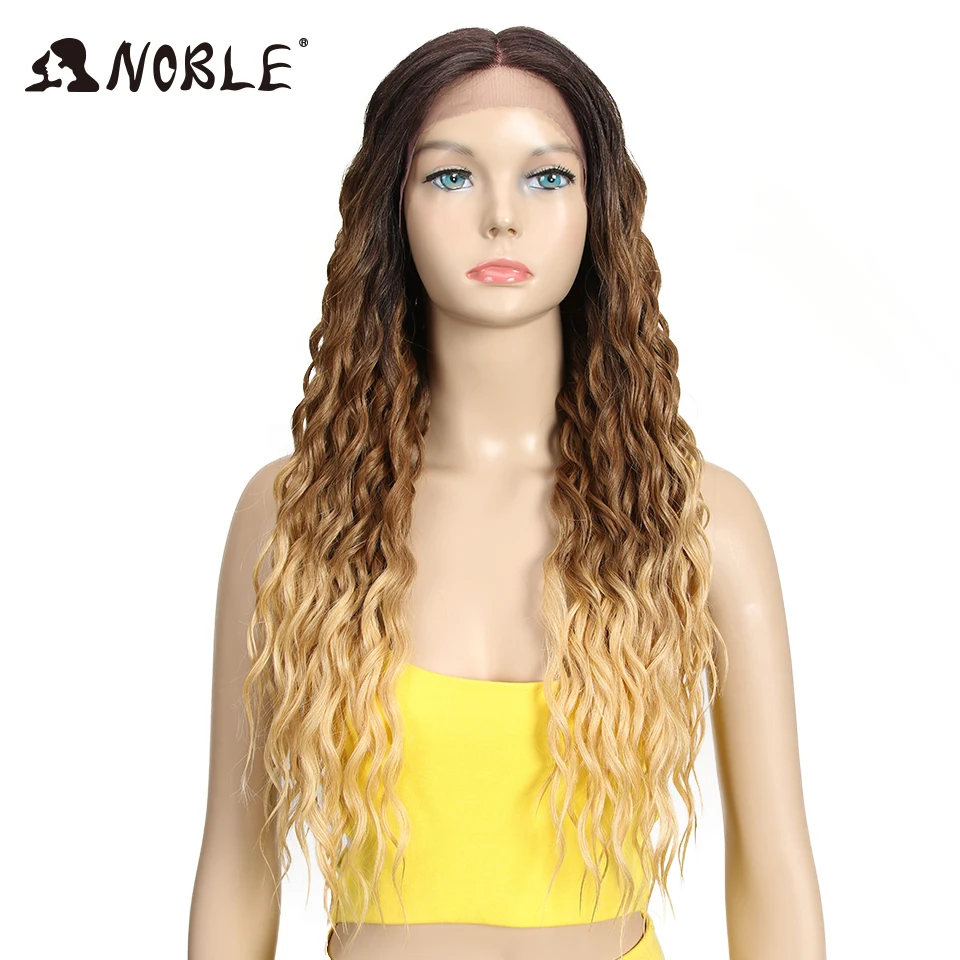 Noble Synthetic Lace Wig For Black Women 28 Inch Lace Part Long Wavy Ombre Blonde Lace Wig Heat Resistant Wigs Lace Wig