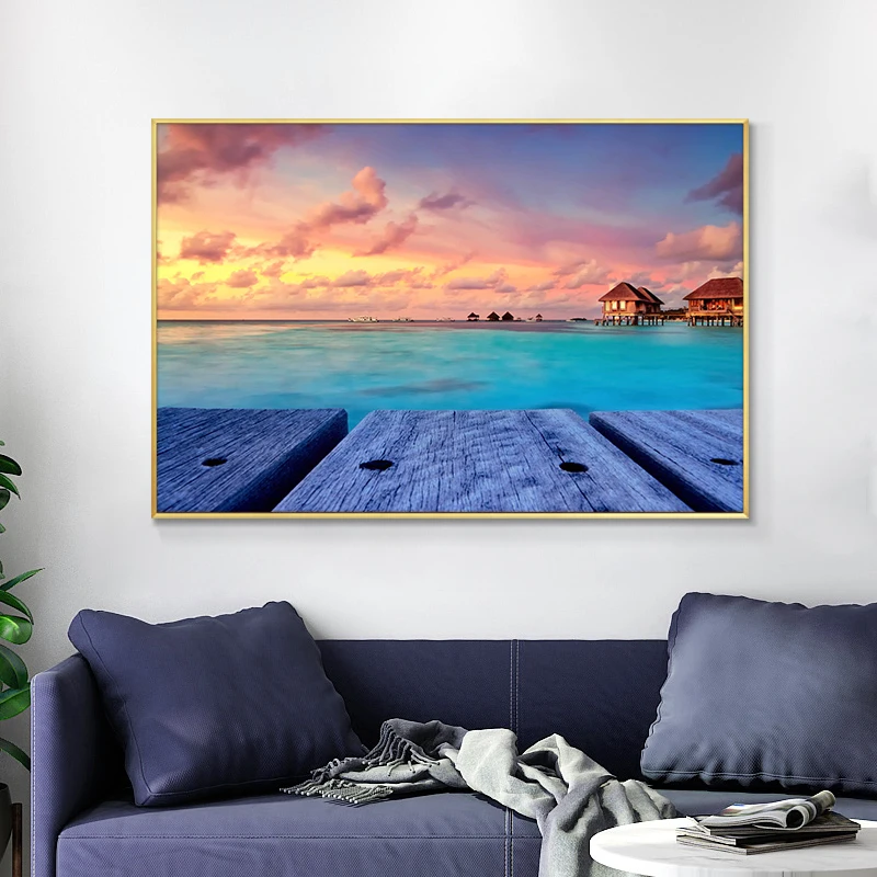 

Beautiful Sunset Blue sea Seascape Wall Art Canvas Painting Posters and Prints Modern Wall Art Picture for Living Room Decor
