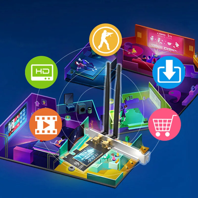 PCI-E 2.4G Không Dây Thẻ Lan 300Mbps Mạng 802.11n Độ Lợi Cao Anten Kép Hỗ Trợ Windows 7/8.1/10 Cho Máy Tính Bộ Điều Hợp