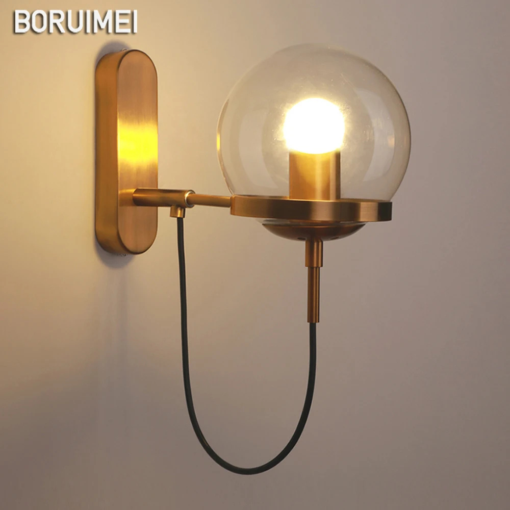 moderno minimalista criativo bola de vidro lampada de parede dourado luminarias suspensas quarto escadas cabeceira entrada decoracao de casa arandelas 01