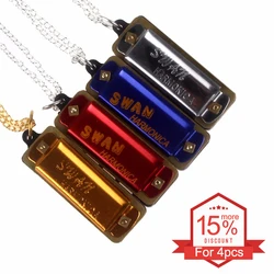 SWAN Mini Harmonica 4 Holes 8 Tones Harmonica Metal Chain Necklace Style Mouth Organ for Children / Kids Gifts