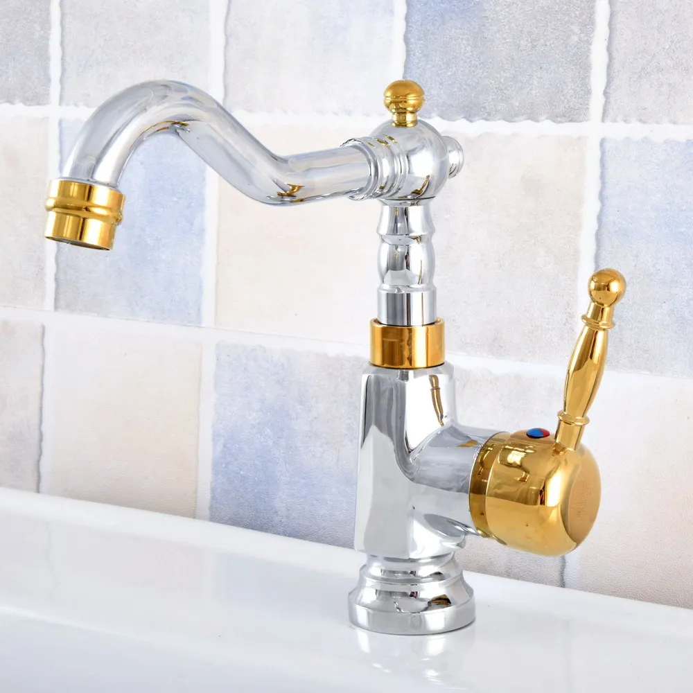 

Gold Silver Color Brass Basin Faucet One Handle Single Hole Bathroom Hot and Cold Mixers Lavatory Sink Washing Tap Nsf803