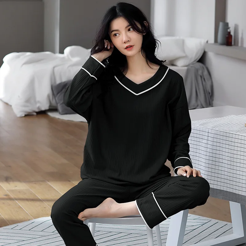 100 KG Wear Women Pajamas Set New Long Sleeve Pant Two Piece Sleepwear Suit Autumn Winter Cotton Nightwear Pijama Feminino 5XL