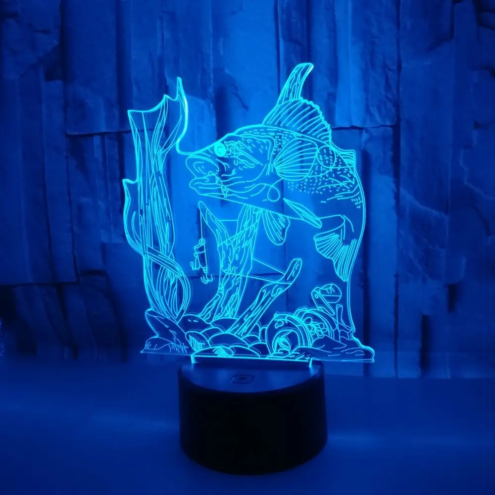 Lampada da pesca 3D Illusion Night Light LED lampada da tavolo da scrivania per pesci 7 cambia colore decorazioni per la casa luci regali di compleanno giocattoli per ragazzi bambini