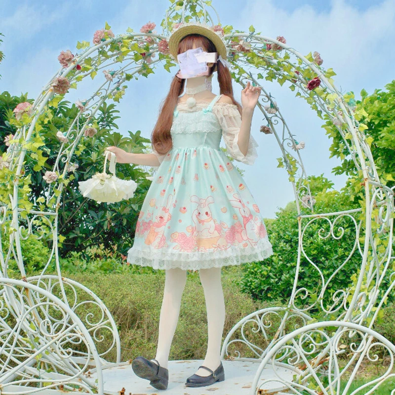 Robe Lolita jsk pour fille, tenue de fête, cosplay, à bretelles, lapin mignon, livraison douce