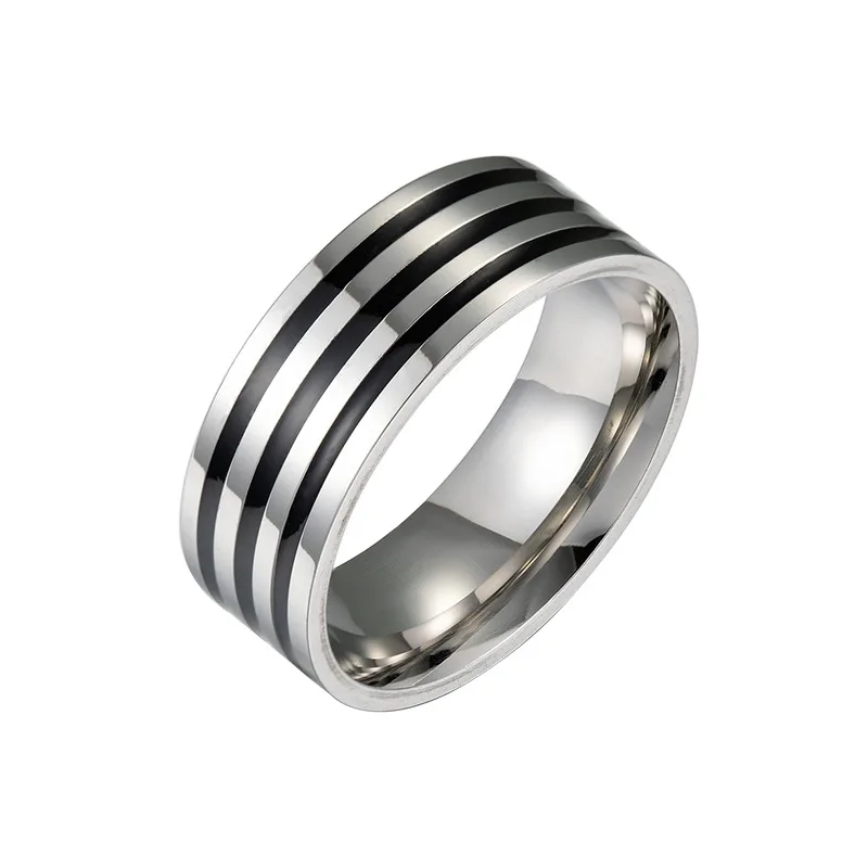 8mm Black stripe Men Ring 100% Titanium ring Carbide Casual Men\'s 316L Stainless Steel Jewelry Wedding Bands Boyfriend Gift