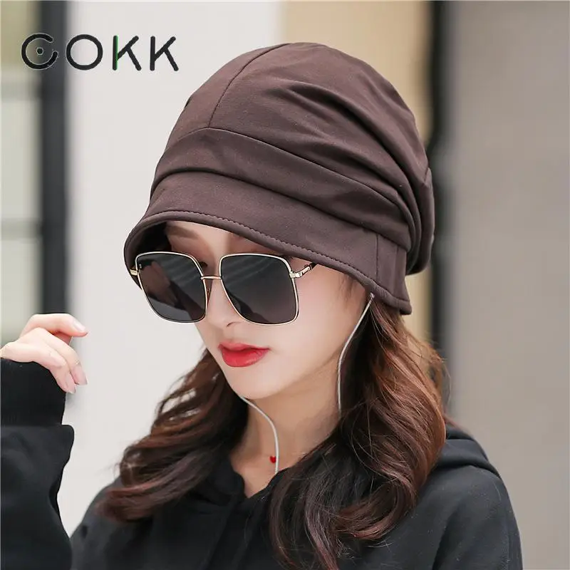 COKK Autumn Winter Womens Hats Beanie Turban Hat Female Bonnet Woman Baggy Cap Winter Hats For Women Windproof Ear Protect Gorro