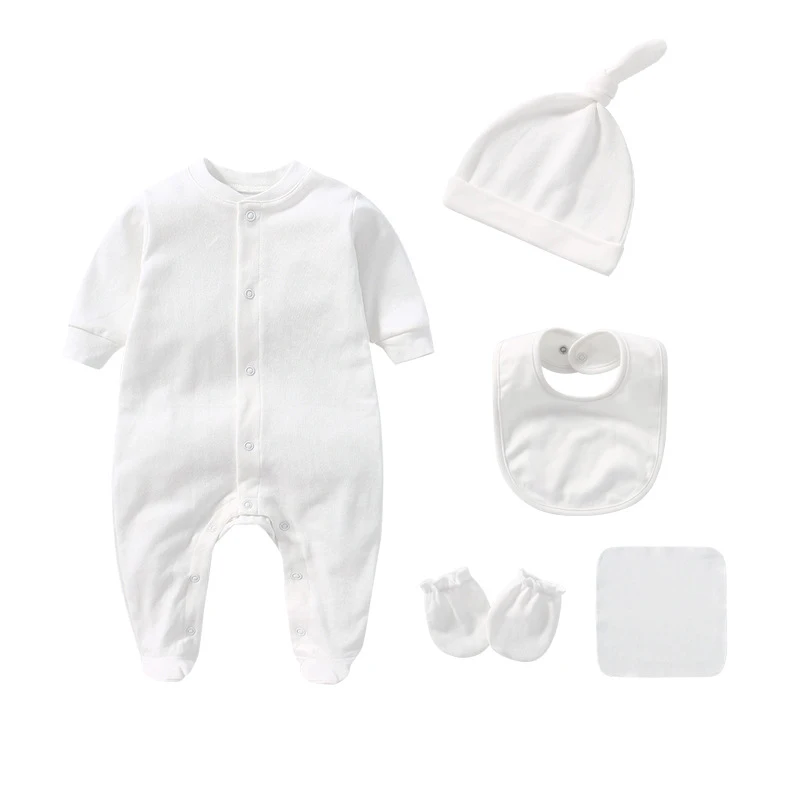 Solid Pajamas Sets 5PCS Newborn Cotton Romper Unisex Baby Girl Clothes Jumpsuit Spring Baby Boy Clothes Ropa Bebe Autumn