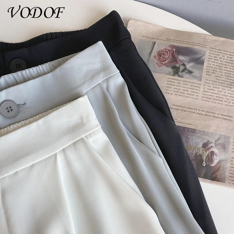 VODOF Fashion New Summer Women's Wide Leg Floor Pants Women's High Waist Loose Ladies Suit Pants Casual Women's Pants