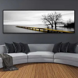 Paisaje tranquilo lago puente largo dorado escena de árbol pintura en lienzo para arte de pared moderno sala de estar dormitorio decoración del hogar sin marco
