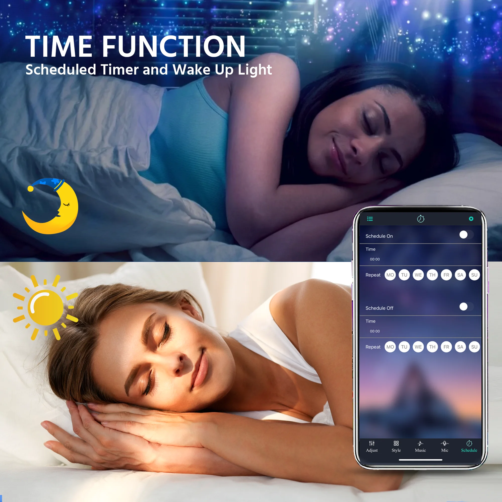 Luzes LED Strip para decoração do quarto, Music Sync Festoon, Luz LED com microfone dentro, Alexa, Google Voice Control, 5m