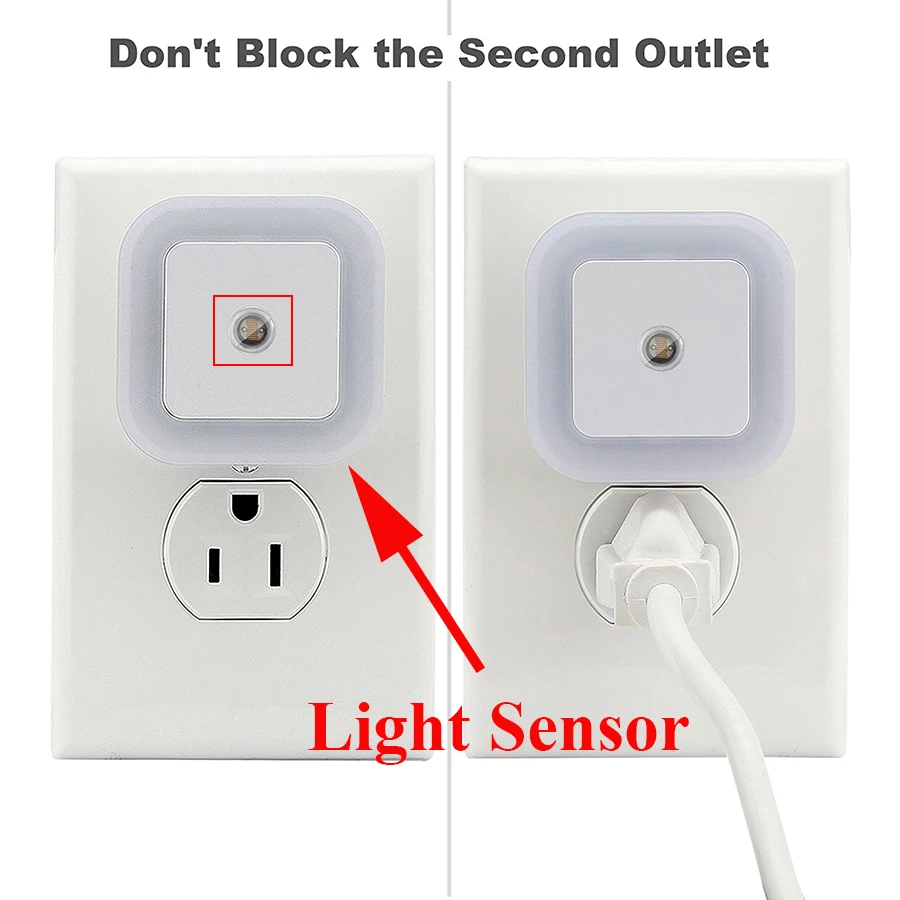 Light Sensor Square LED Night Light EU US Plug Wall Socket Light Bedroom Bedside Baby Kids Emergency LED Night Light