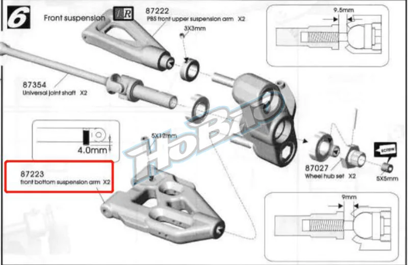 Original OFNA/HOBAO RACING 87223 PVS front lower arm For 1/7 HYPER ONE-SEVEN ONROAD