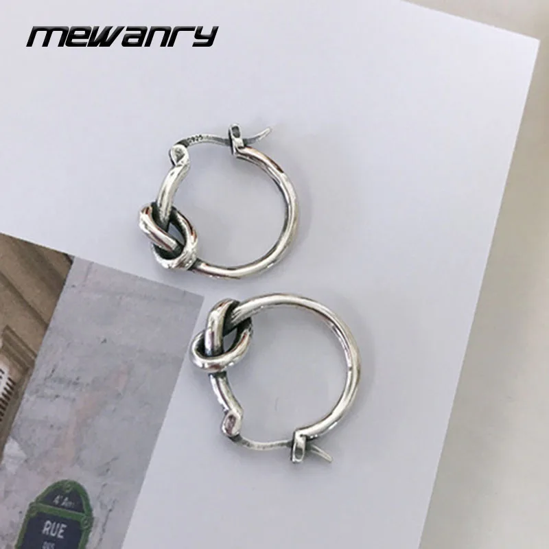 Mewanry Knot Circle Silver Color Hoop Earrings Trend Punk Rock Creative Vintage Party Jewelry Birthday Gifts Wholesale