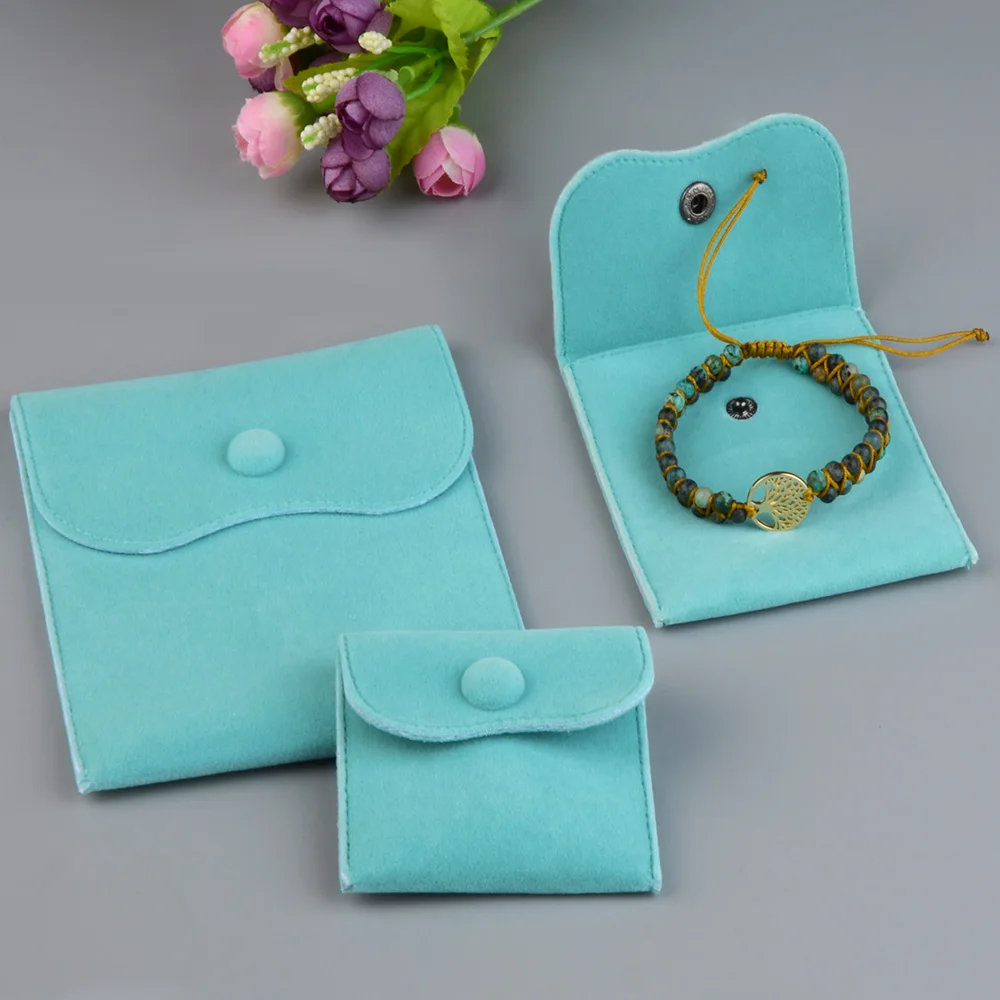 2pcs/lot Velvet Pouch Jewelry Bag Snap Fastener Bags Soft Jewelry Gift Bag Packaging Storage Bracelet Earring Necklace