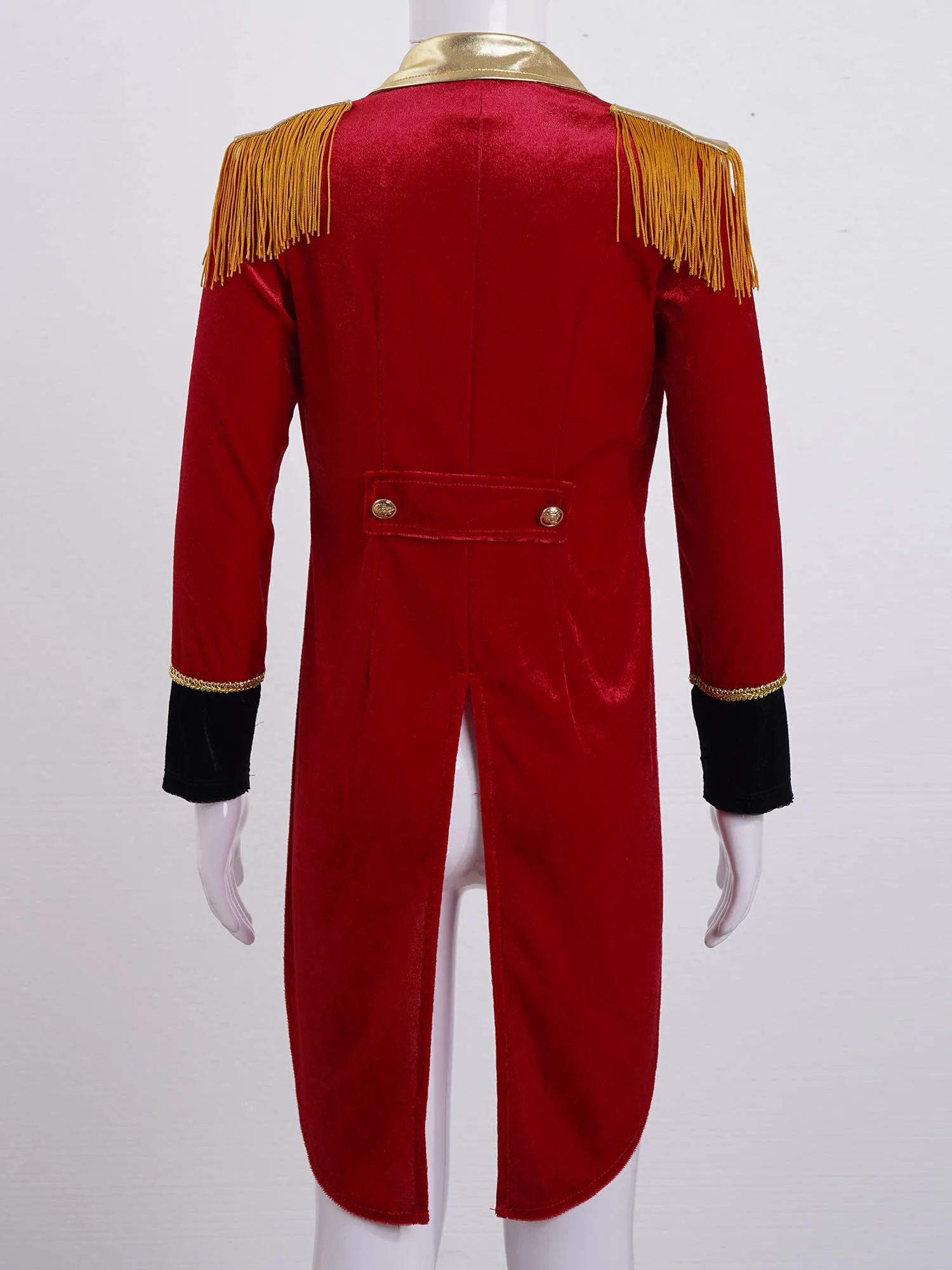 Bambini ragazzi Circus Ringmaster Showman Costume maniche lunghe nappe Adorned Dip Hem cappotto giacca per Halloween Cosplay Outfits