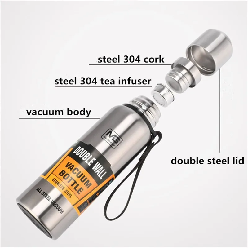 Eco-Friendly Insulated 1500ml Vacuum Flasks Large Capacity Thermals Cup Portable Rope Thermos Water Bottle With Tea Infuser