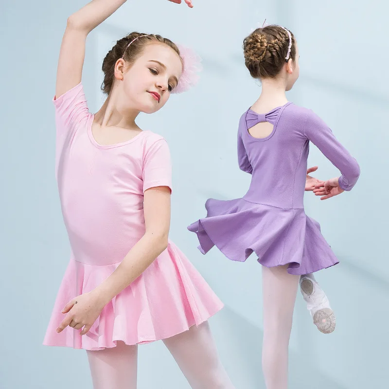 Robe de Ballet pour enfants, jupe d'entraînement de Ballet, manches longues/courtes, Tutu de gymnastique en mousseline, jupe de danse serrée