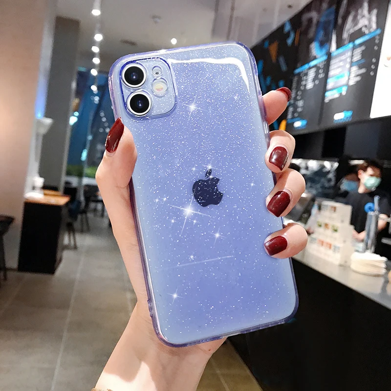 Luxury Shining Glitter Powder Phone Case For iPhone 11 12 13 14 15 16 Pro MAX X XR XS 7 8 Plus SE Transparent Soft Bling Cover