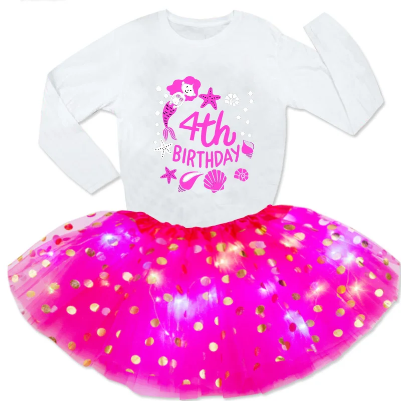 Kids Girls Sequined Dress Sets Birthday Party 2 Pc Dress+Long Sleeve T Shirt Kids Design Your Name and Number Birthday Present