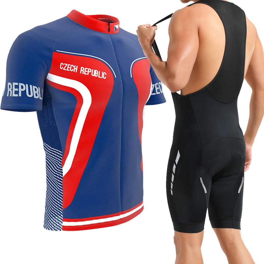 

New Summer Czech Republic National Flag Cycling Jersey Sets Man Bike Clothing Wear Bib Shorts Gel Pad