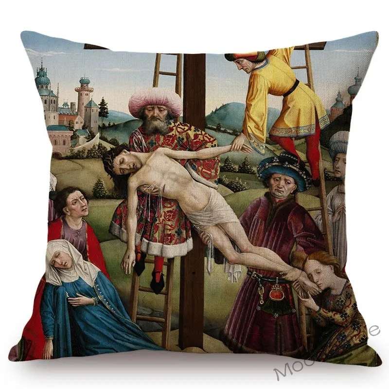 Netherland Artist Rogier van der Weyden Religion Jesus The Cross Virgin Mary Art Sofa Decoration Pillow Case Linen Cushion Cover