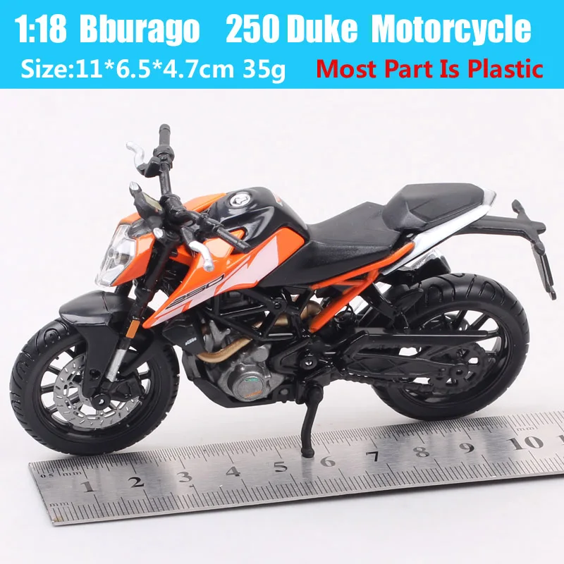 Bburago-motocicleta pequeña KTM 250 Duke 790 Street Bike 990 Supermoto 1190 RC8, vehículos de juguete, miniaturas, escala 1:18