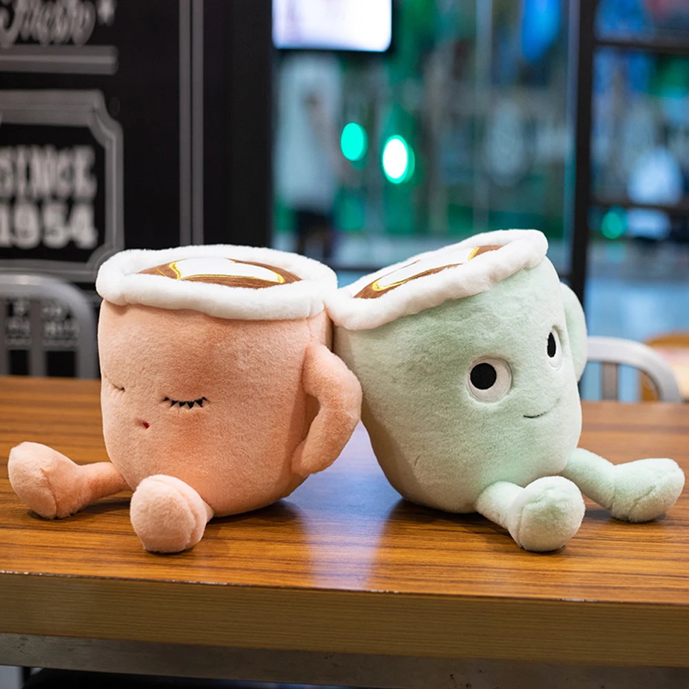 Bonito fofo dos desenhos animados recheado de pelúcia copo de café brinquedos rosa romântico sakura latte e japonês matcha latte bonecas presentes