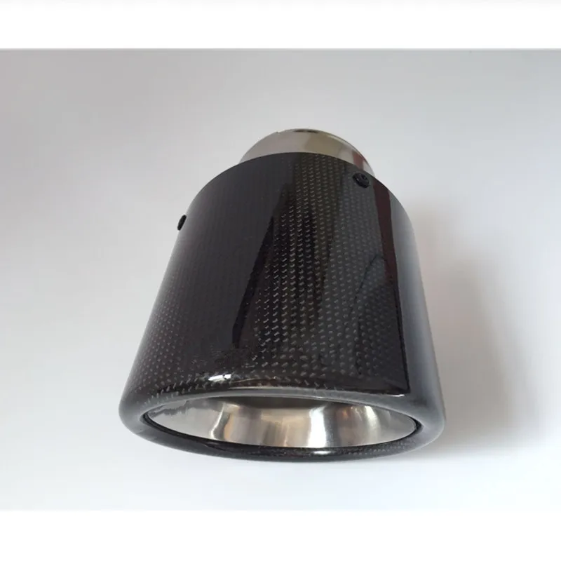 1 Piece: Glossy Carbon Fiber Muffler Tip Exhaust System Pipe Nozzle Universal Crimping Stainless