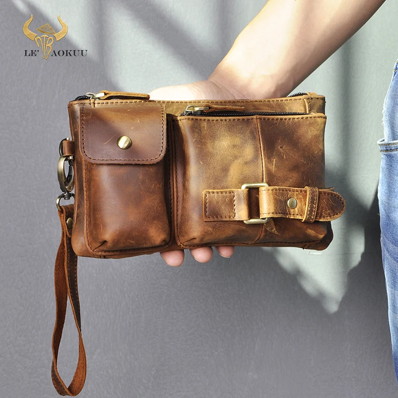 New Hot Sale Quality Leather men Fashion Travel Fanny Waist Belt Bag Chest Pack Sling Clutch Bag Design Phone Case Male 8135-d