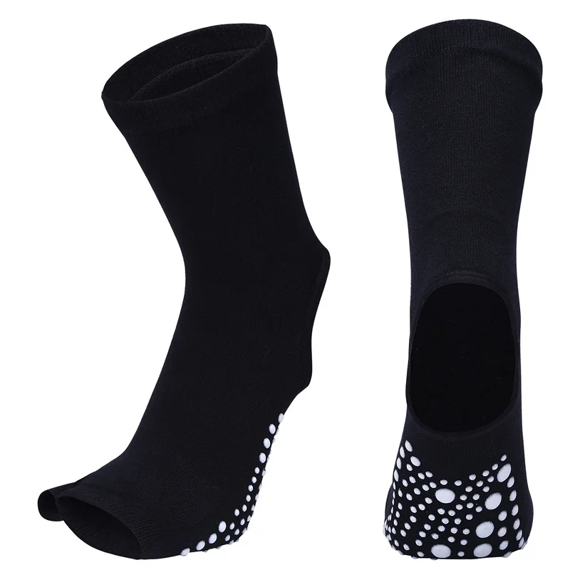 Middle Tube Half-finger Split-finger Yoga Socks Women Female Sport Gym Non-slip Heel Five-finger Pilates Dance Socks