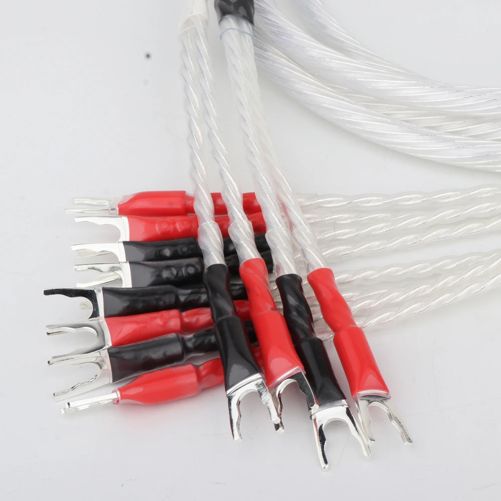 Sliver Plated Speaker Cable Hifi 100% Brand New Biwire 2 Banana To Y Spade Terminal Amplifier