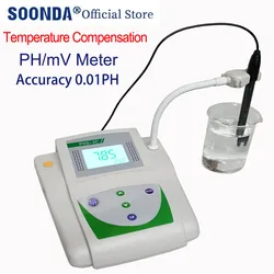 3 in 1 Lab Benchtop Water pH mV Meter Tester PH Value Analyzer Measuring Instrument Accuracy 0.01pH Temperature Compensation