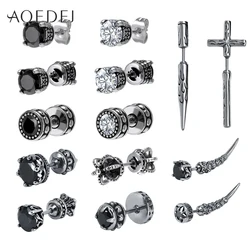 AOEDEJ Stainless Steel Skull Stud Earrings For Men Crown Cross Punk Earrings Men's Jewelry Gothic CZ Stone Men Earrings Studs