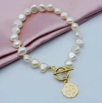 

New Arrival Favorite Pearl Bracelet Natural White Color Baroque Real Freshwater Pearl Bracelet Gold Plated OT Bucke Ladies Gift