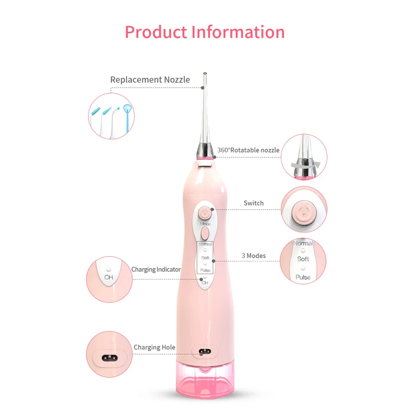 Portable Oral Irrigator 255ml Water Flosser USB Rechargeable Teeth Whitening Dental Irrigators Braces ForTeeth Cleaner