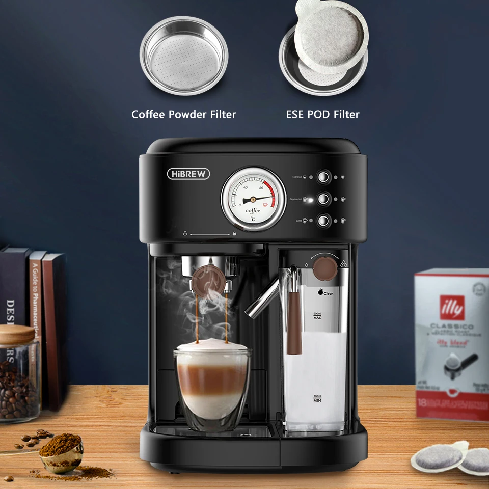 HiBREW Fully Automatic Espresso Cappuccino Latte 20Bar 3 in 1 Coffee Machine Automatic hot milk froth  ESE pod&Ground Coffee H8A