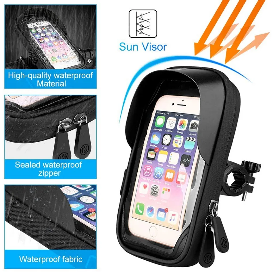 Wasserdichte Fahrrad- und Motorrad-Handyhalterung mit Touchscreen-Tasche für 6,4-Zoll-Geräte, Lenkerhalterung für iPhone 12Pro Samsung – Detail 9