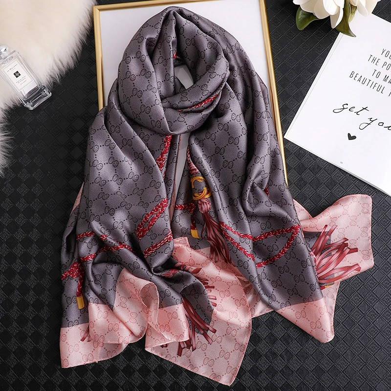 Fashion Women Scarf Luxury Brand Striped letter Print Hijab Silk Shawl Scarfs Foulard Head Scarves Wraps Sunscreen beach towel