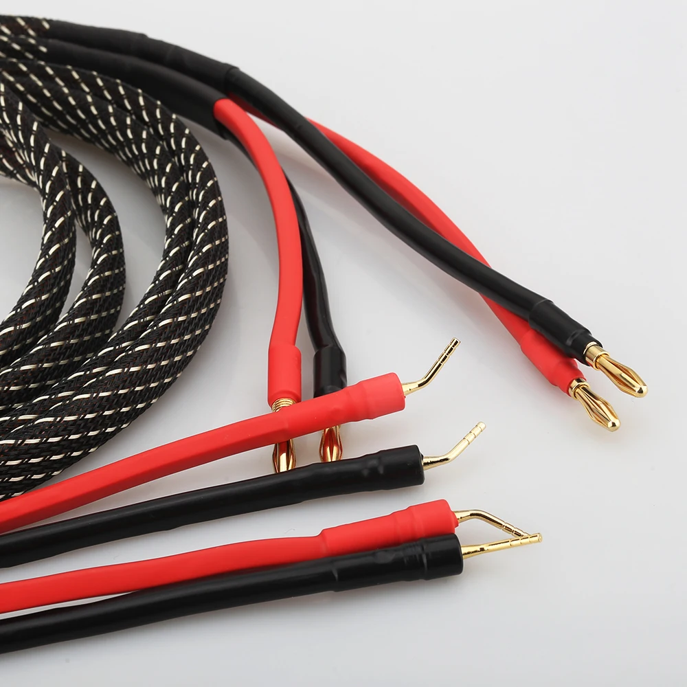 

New Pair Pure copper loudspeaker cable HIFI Banana plug to pin plug speaker cable Center Audio Speaker cable