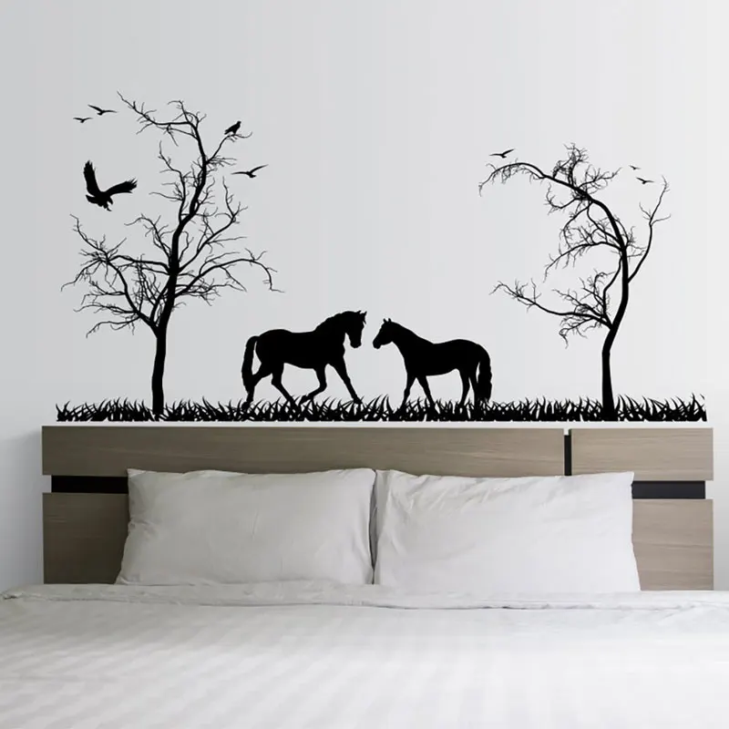 Horses Trees And Grass Forest Wall Sticker Vinyl Home Decor Living Room Bedroom Sofa Headboard Decals Removable Murals 4580